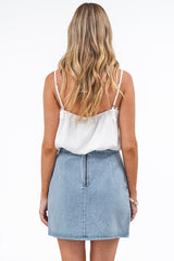 Kiki Denim Mini Skirt - High Waisted Contrast Stitched A-Line In Light Denim