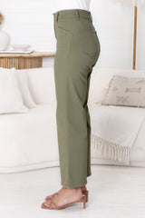 Kinley Jeans - High Waisted Flare Leg Jeans in Army Green