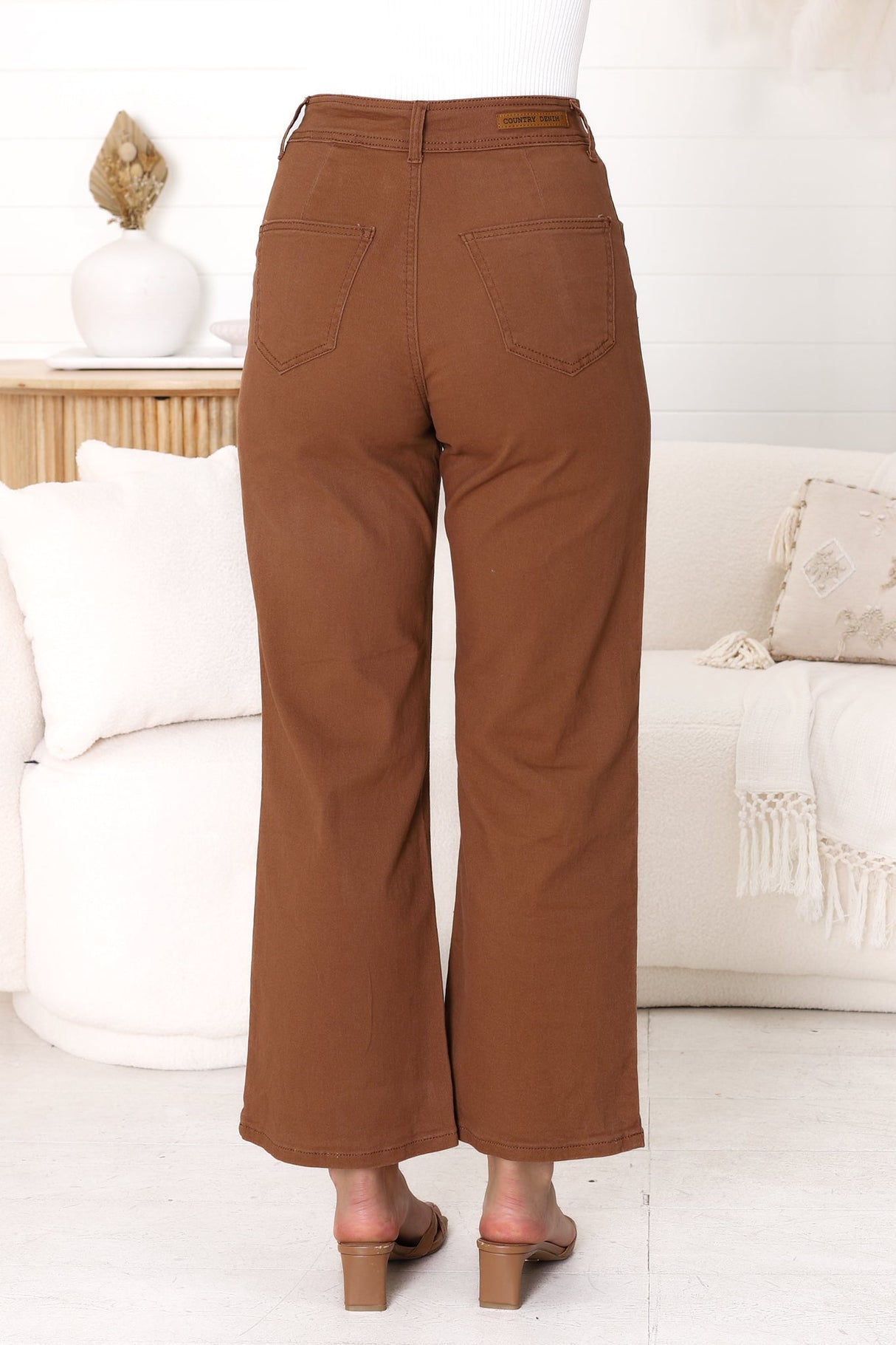 Kinley Jeans - High Waisted Flare Leg Jeans in Brown