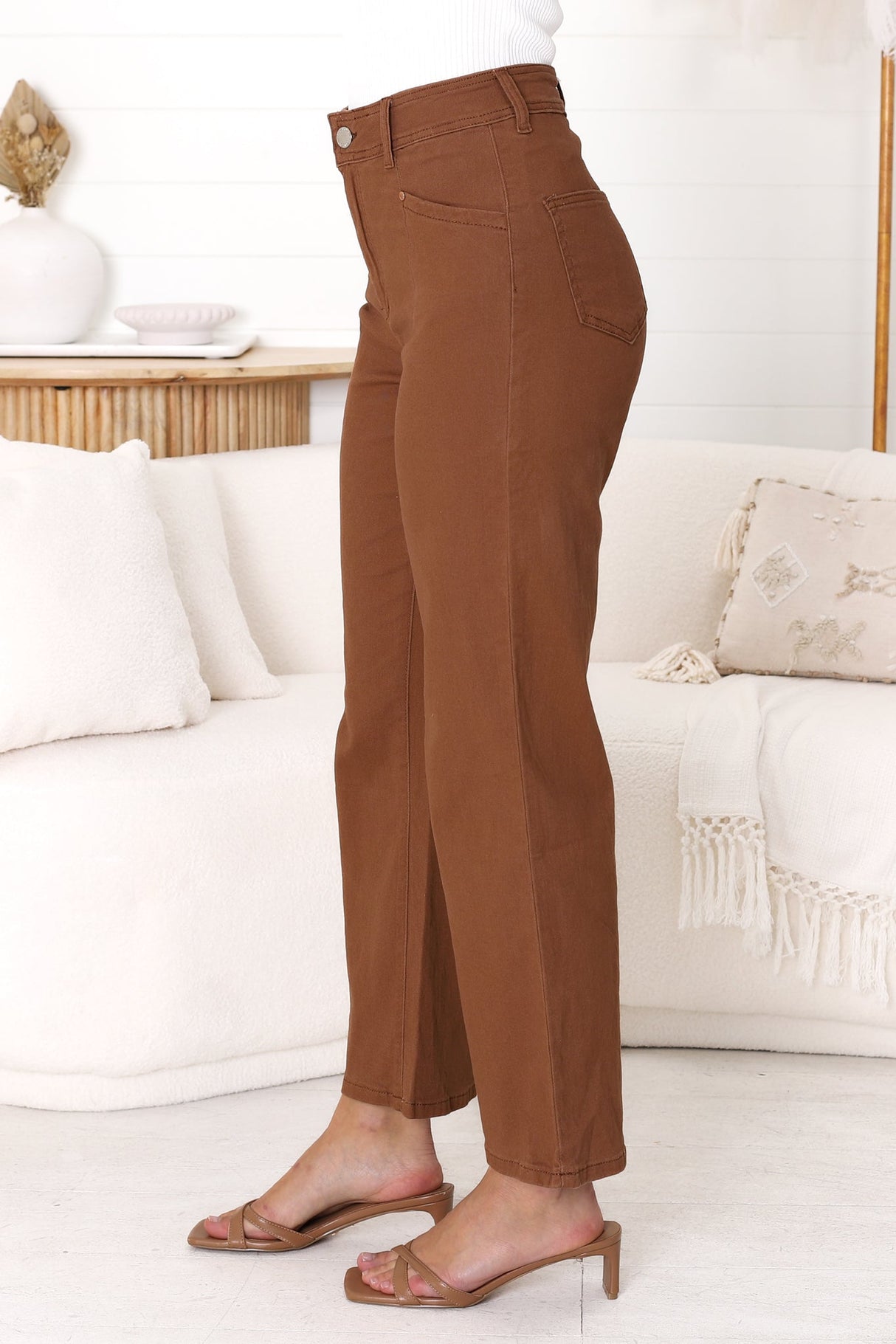 Kinley Jeans - High Waisted Flare Leg Jeans in Brown