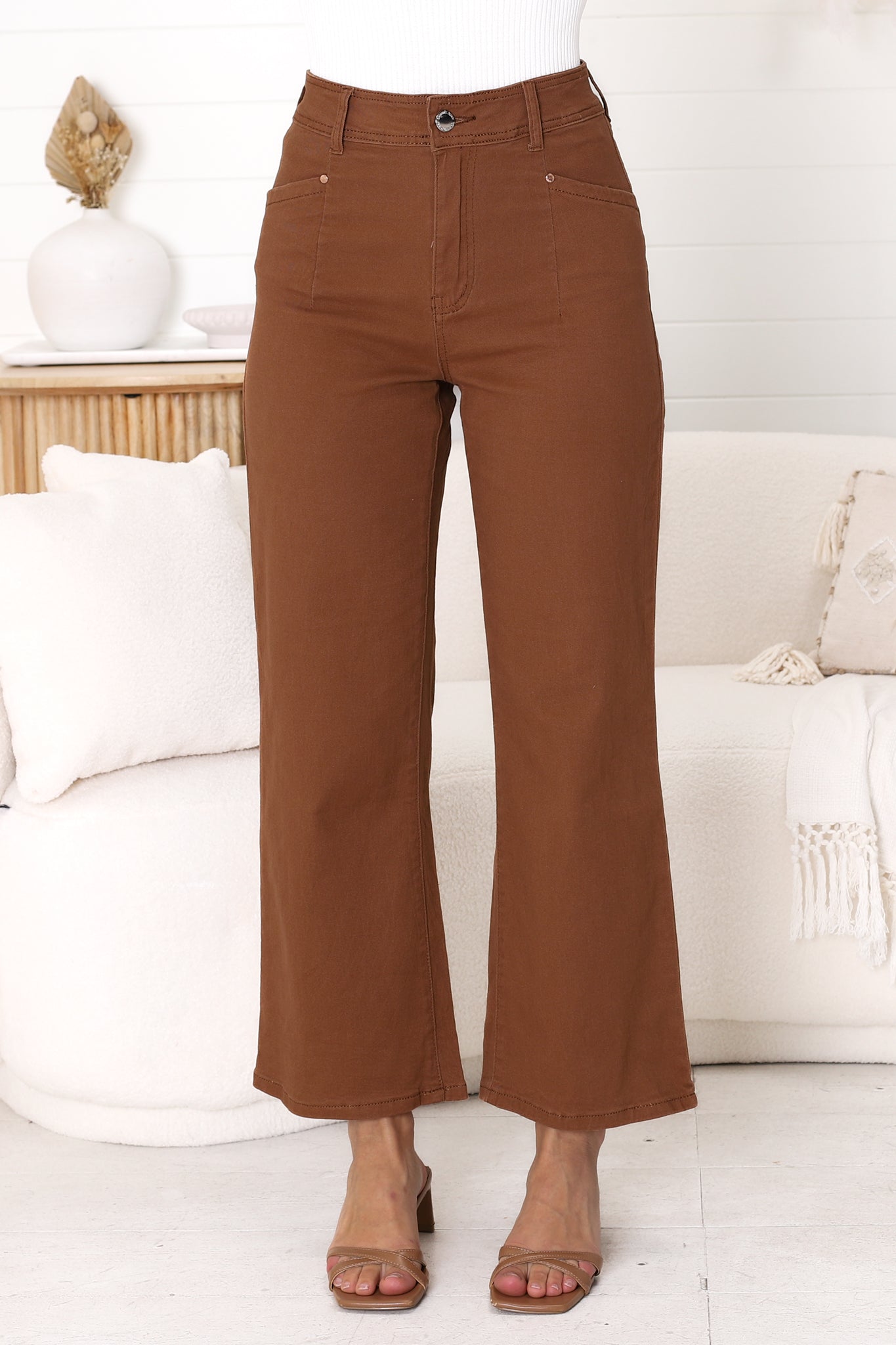 Kinley Jeans - High Waisted Flare Leg Jeans in Brown