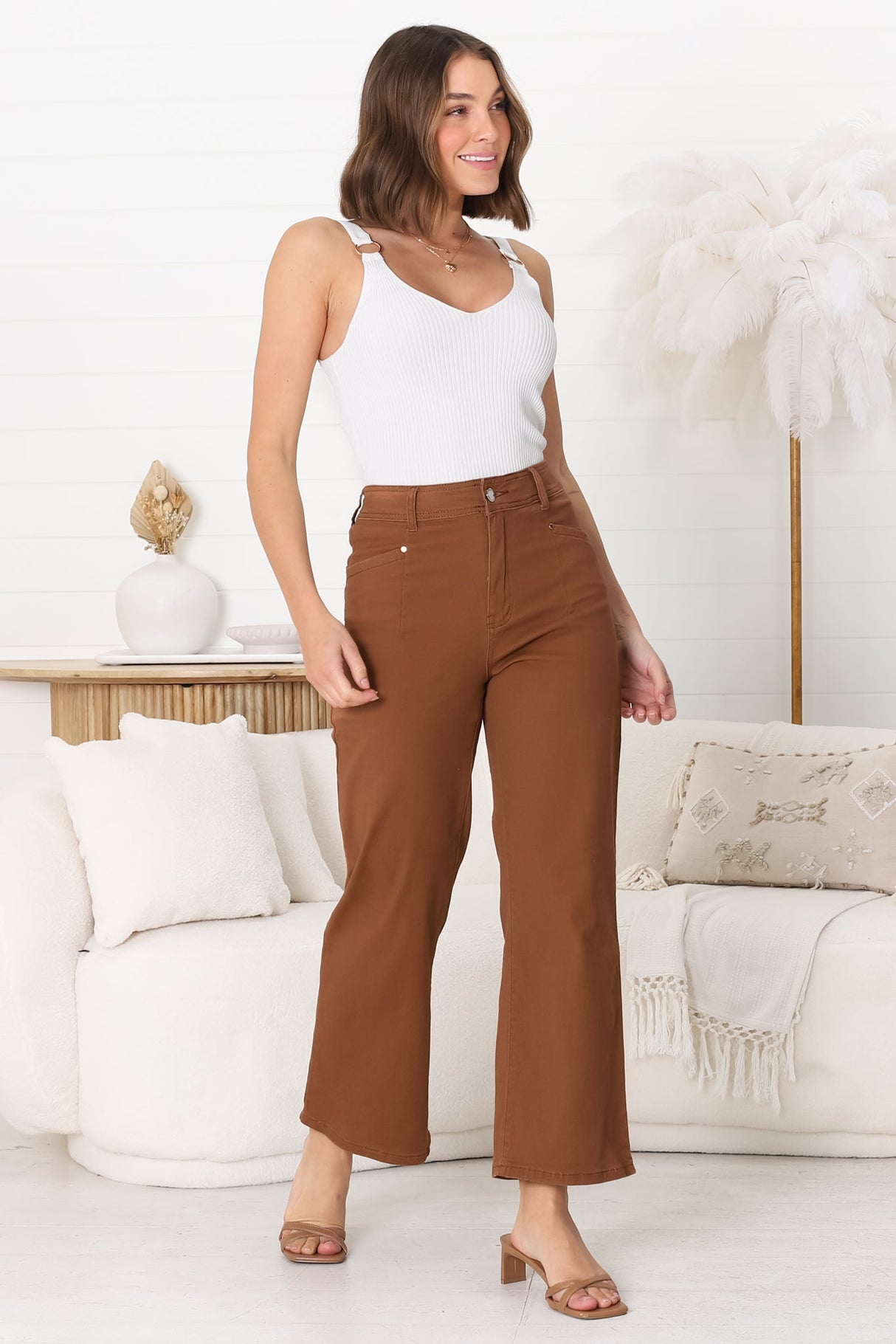 Kinley Jeans - High Waisted Flare Leg Jeans in Brown