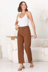 Kinley Jeans - High Waisted Flare Leg Jeans in Brown