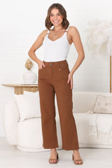 Kinley Jeans - High Waisted Flare Leg Jeans in Brown