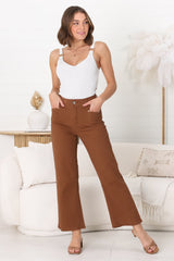 Kinley Jeans - High Waisted Flare Leg Jeans in Brown