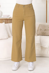 Kinley Jeans - High Waisted Flare Leg Jeans in Khaki