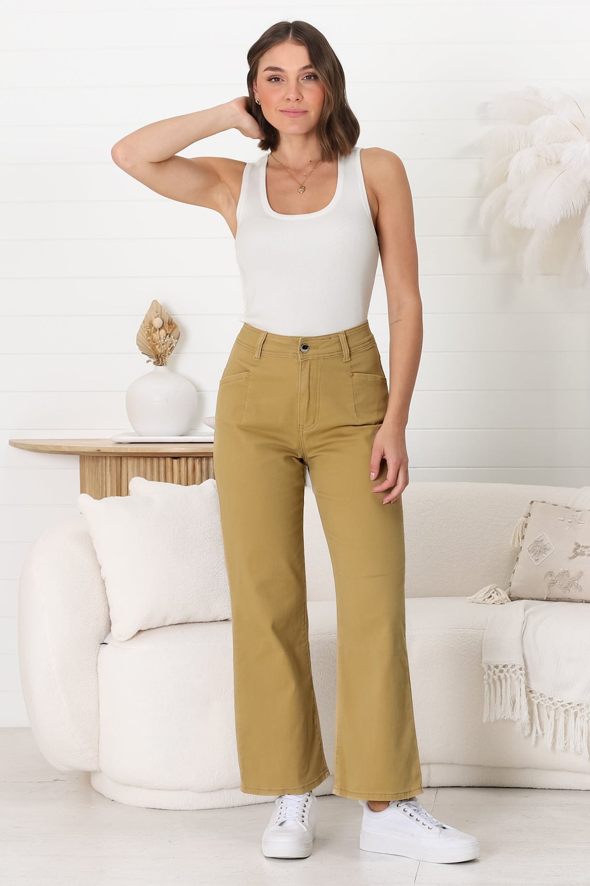 Kinley Jeans - High Waisted Flare Leg Jeans in Khaki