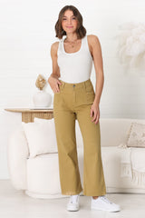 Kinley Jeans - High Waisted Flare Leg Jeans in Khaki