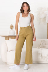 Kinley Jeans - High Waisted Flare Leg Jeans in Khaki