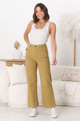 Kinley Jeans - High Waisted Flare Leg Jeans in Khaki