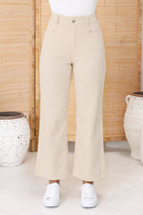 Kinley Jeans - High Waisted Flare Leg Jeans in Sand