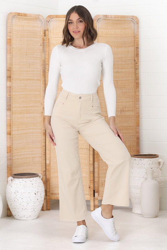 Kinley Jeans - High Waisted Flare Leg Jeans in Sand