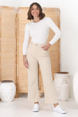 Kinley Jeans - High Waisted Flare Leg Jeans in Sand