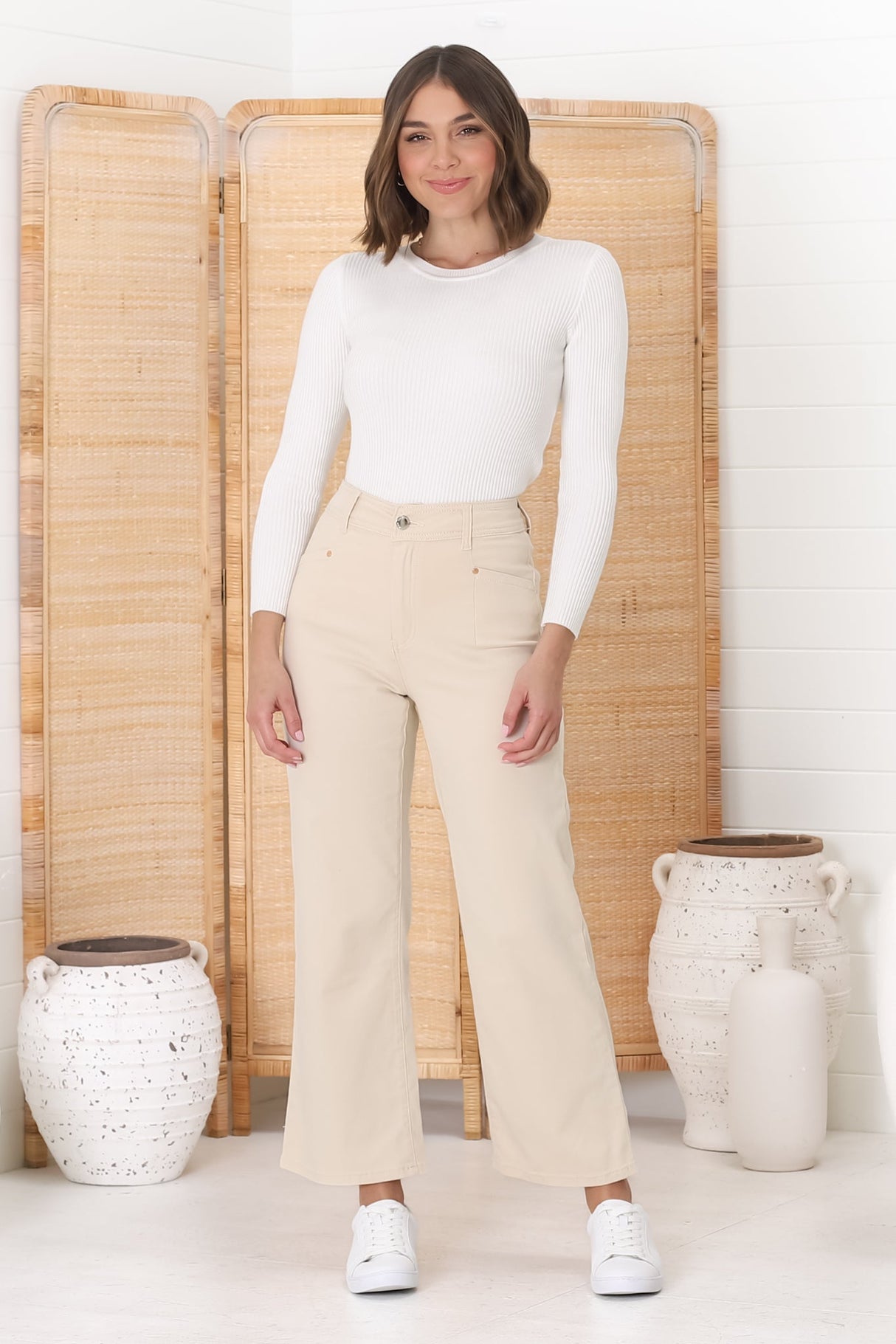 Kinley Jeans - High Waisted Flare Leg Jeans in Sand