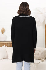 Kinny Cardigan - Collared Contrast Stiching Cardigan in Black