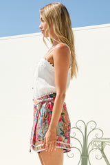Kit Mini Skort - Wrap Front Skirt Overlay Skort with Crochet Trim in Marlowe Print