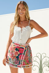 Kit Mini Skort - Wrap Front Skirt Overlay Skort with Crochet Trim in Marlowe Print