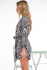 Kiyah Playsuit - Folded Collar Button Through Playsuit with Belt in Zella Print