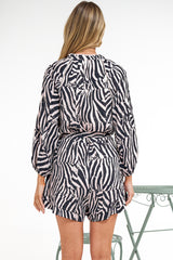 Kiyah Playsuit - Folded Collar Button Through Playsuit with Belt in Zella Print