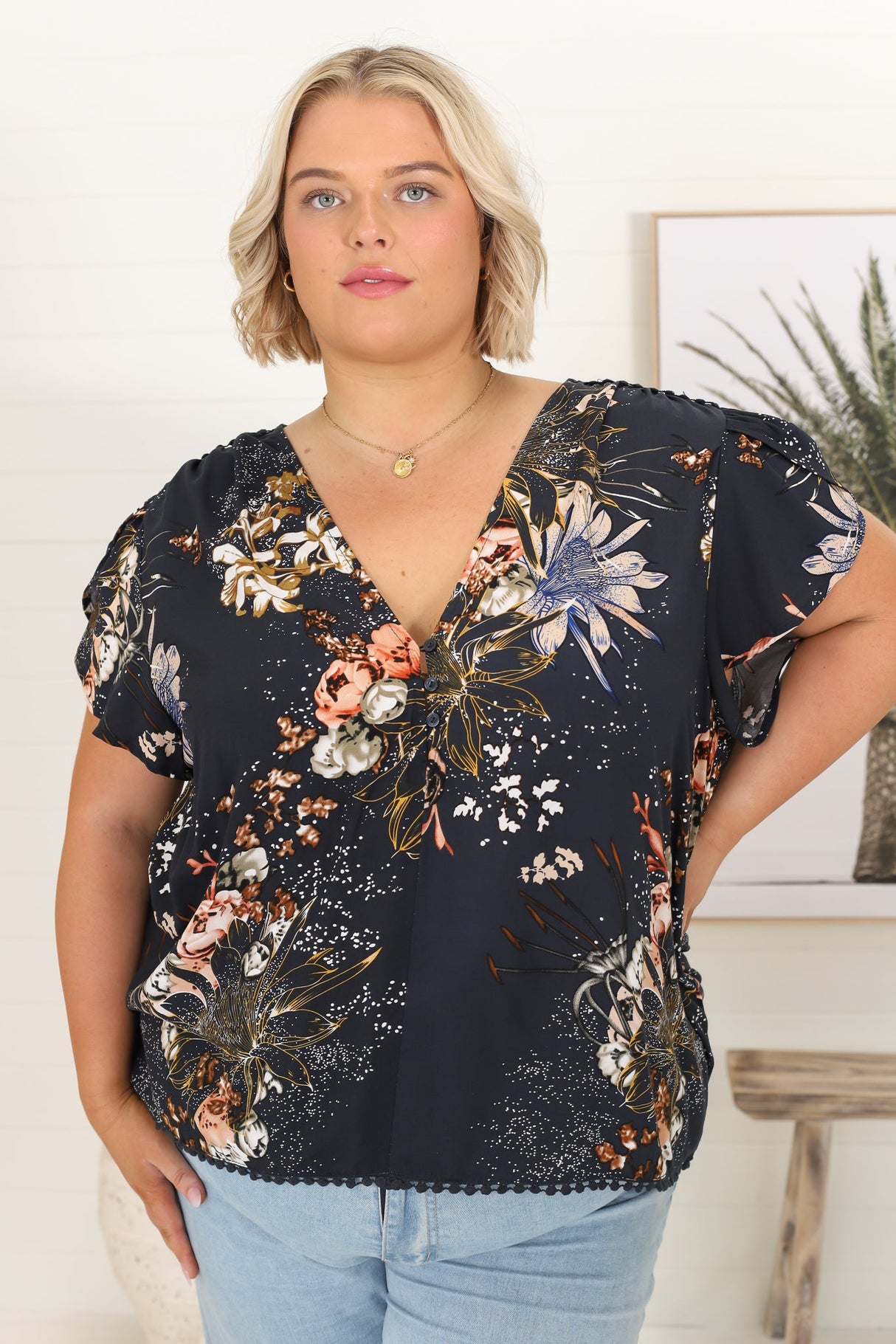 Koi Top - Cap Sleeve Pull Over Top with Matching Waist Tie in Indigo Print