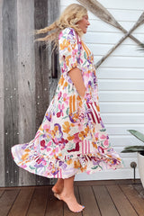 JAASE - Kora Midi Dress: Short Balloon Sleeve Shift Dress in Sweet Lily Print