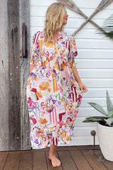 JAASE - Kora Midi Dress: Short Balloon Sleeve Shift Dress in Sweet Lily Print