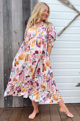 JAASE - Kora Midi Dress: Short Balloon Sleeve Shift Dress in Sweet Lily Print