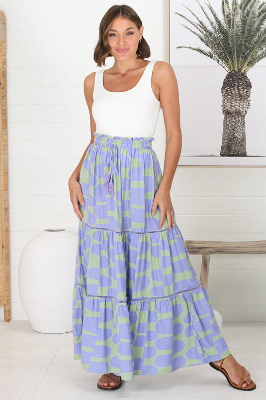 Korbella Maxi Skirt - Tiered Crochet Insert Skirt in Lime