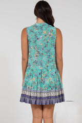 Kristy Mini Dress - Mandarin Collar Sleeveless Dress in Bristal Print