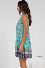 Kristy Mini Dress - Mandarin Collar Sleeveless Dress in Bristal Print