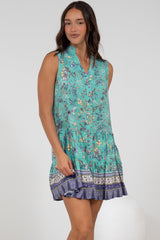 Kristy Mini Dress - Mandarin Collar Sleeveless Dress in Bristal Print