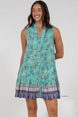 Kristy Mini Dress - Mandarin Collar Sleeveless Dress in Bristal Print