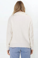 Kyland Jumper - Funnel Neckline Ribbed Jumper with Zipper Detail in Cream