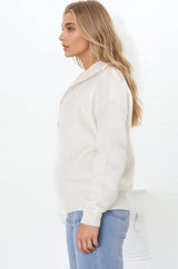 Kyland Jumper - Funnel Neckline Ribbed Jumper with Zipper Detail in Cream