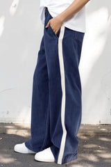 Jakoda Jeans - Elasticated High Waisted Denim Pants with Contrast Stripe in Dark Denim