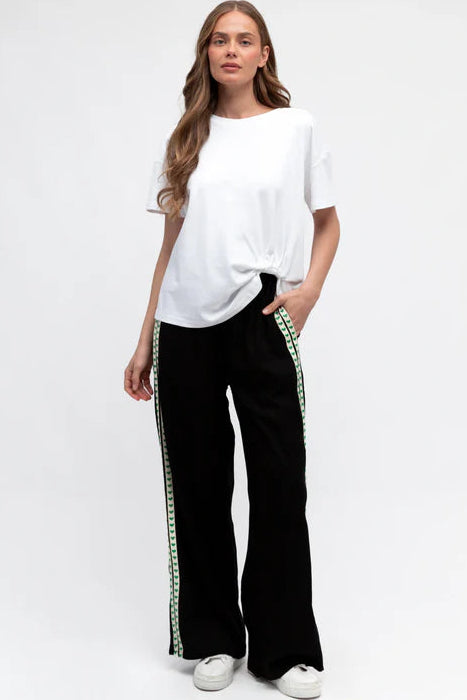 Geo Pants - Elasticated High Waist Pants with Contrast Heart Sports Stripes in Black