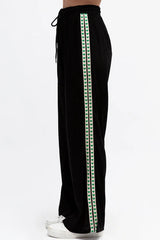 Geo Pants - Elasticated High Waist Pants with Contrast Heart Sports Stripes in Black