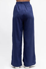 Navy blue wide-leg pants on a white background