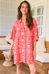 JAASE - Dustin Shirt: Oversized Long Button Down Shirt in Zamora Print