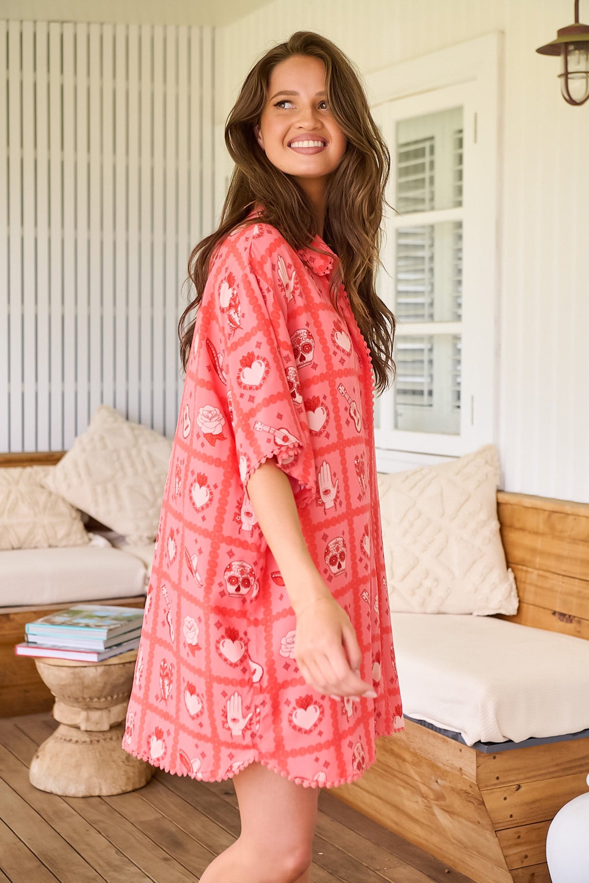 JAASE - Dustin Shirt: Oversized Long Button Down Shirt in Zamora Print