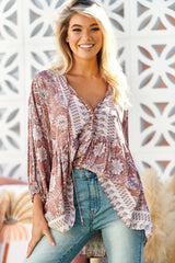 JAASE - Chloe Top: Very Oversized Crochet Trim Neckline Smock Top in Indah Print