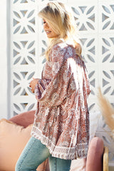 JAASE - Chloe Top: Very Oversized Crochet Trim Neckline Smock Top in Indah Print