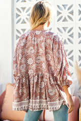 JAASE - Chloe Top: Very Oversized Crochet Trim Neckline Smock Top in Indah Print