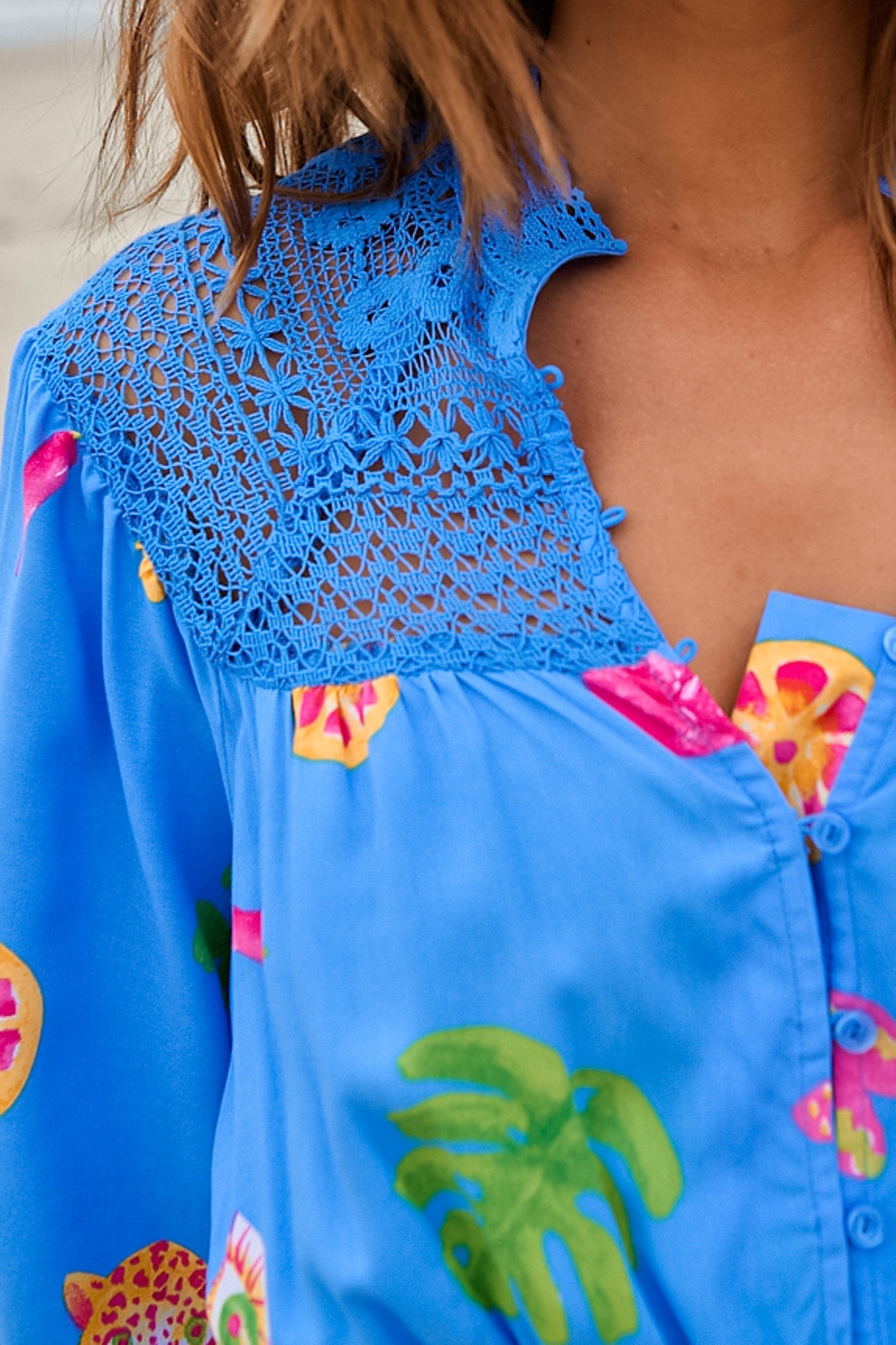 JAASE - Olivia Mini Dress: Lace Shoulder Detailed A Line Dress in Mati Print