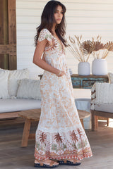 JAASE - Tabitha Maxi Dress: A Line Cap Sleeve Dress in Yasmina Print