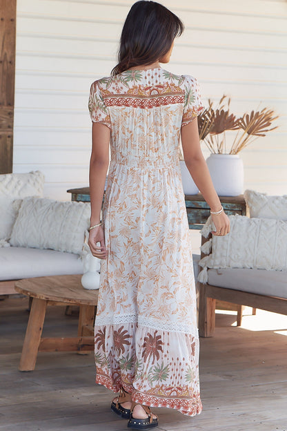 JAASE - Tabitha Maxi Dress: A Line Cap Sleeve Dress in Yasmina Print