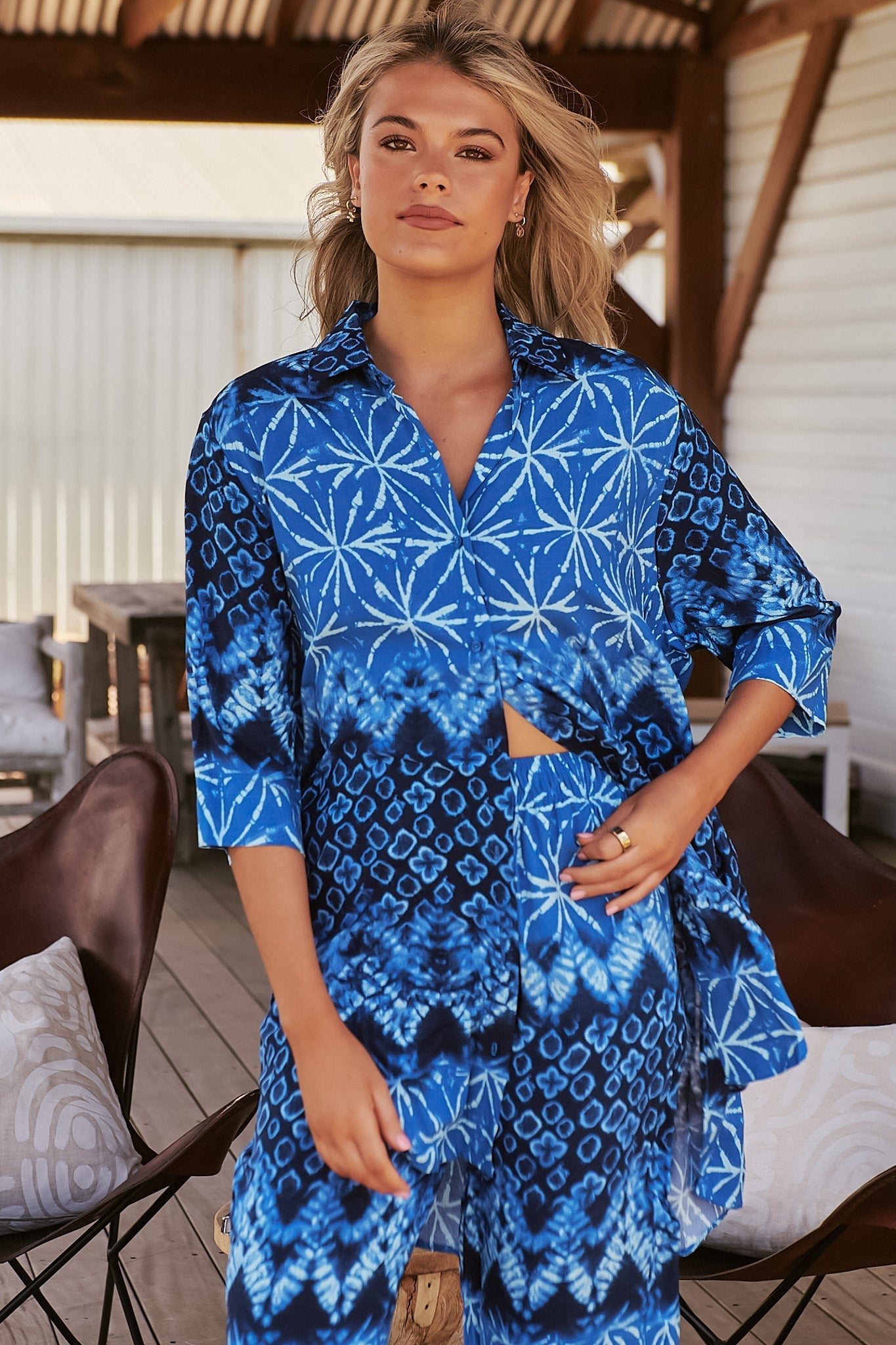 JAASE - Cabana Shirt: Collared Button Down Shirt in Tranquil Tides Print
