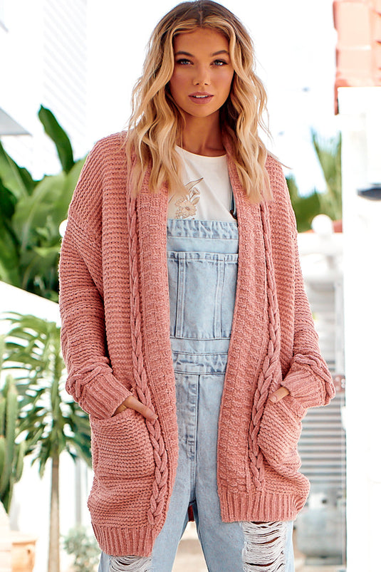 Heidi Knit - Open Front Cable Knit Cardigan With Pockets In Marshmallow