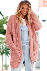 Heidi Knit - Open Front Cable Knit Cardigan With Pockets In Marshmallow