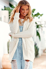 Heidi Knit - Open Front Cable Knit Cardigan with Pockets in Ivory